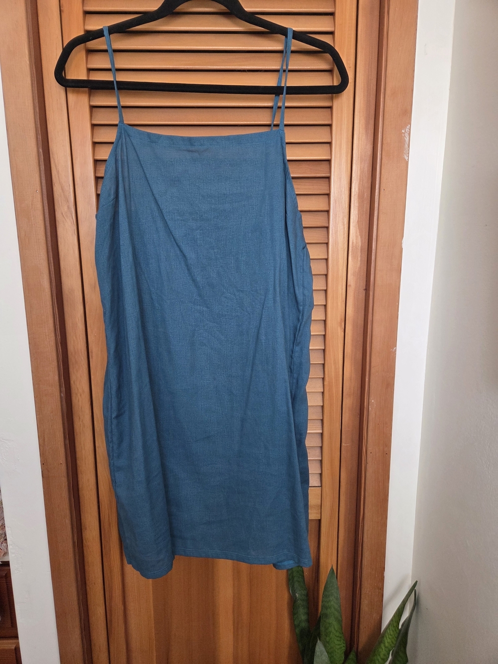 Vitamin A Teal Blue Midi Slip Dress with Spaghetti Straps